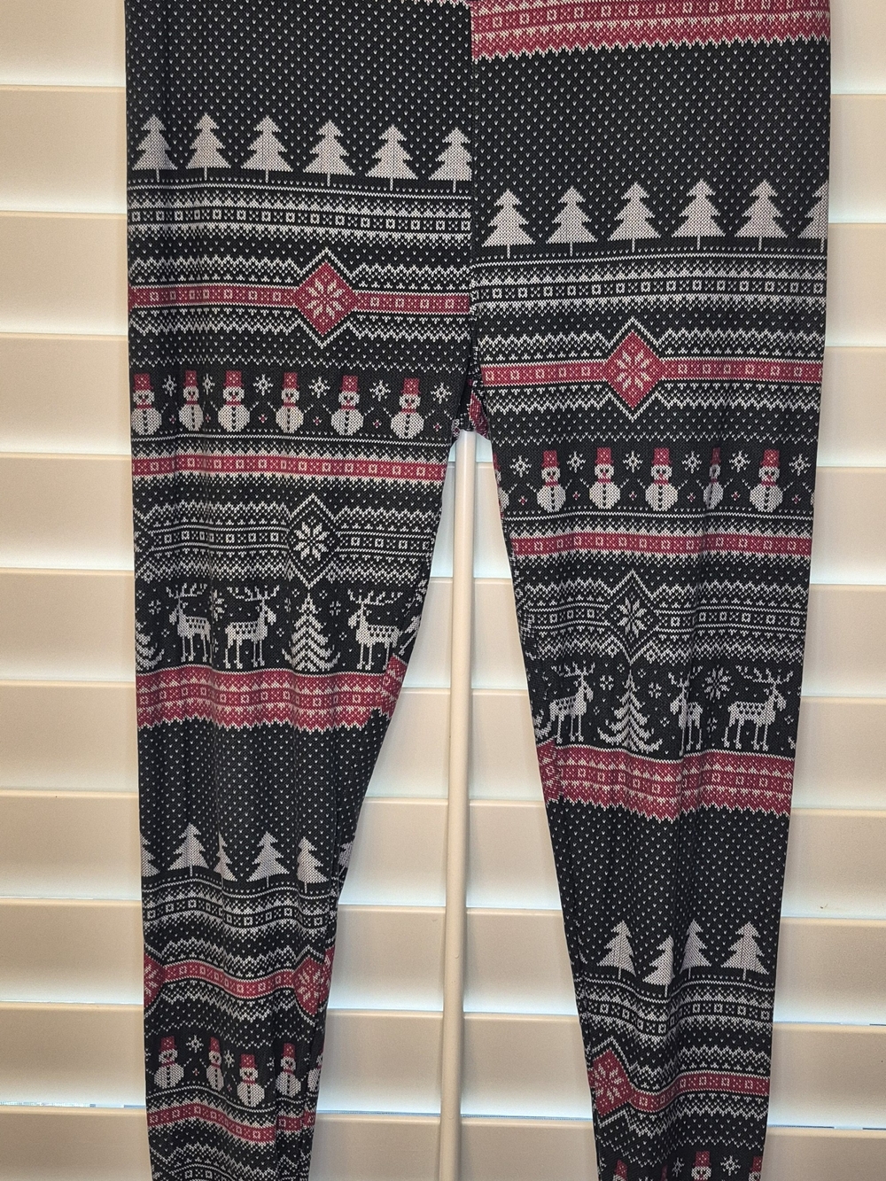 Lularoe Green Red White Holiday Fair Isle Leggings Sz TC Christmas Snowman Deer